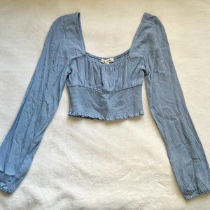 PacSun LA Hearts Smocked Long Sleeve Crop Top in Blue | Size: Small